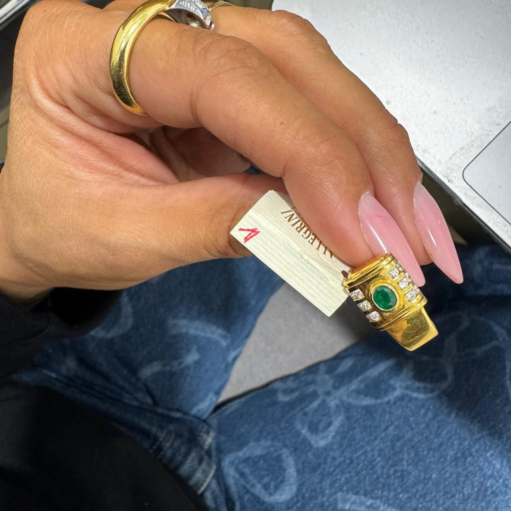 1980s Geometric Earings with Emeralds and Diamonds