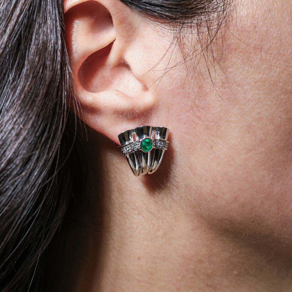 1980s White Gold Earrings with Diamonds and Emeralds
