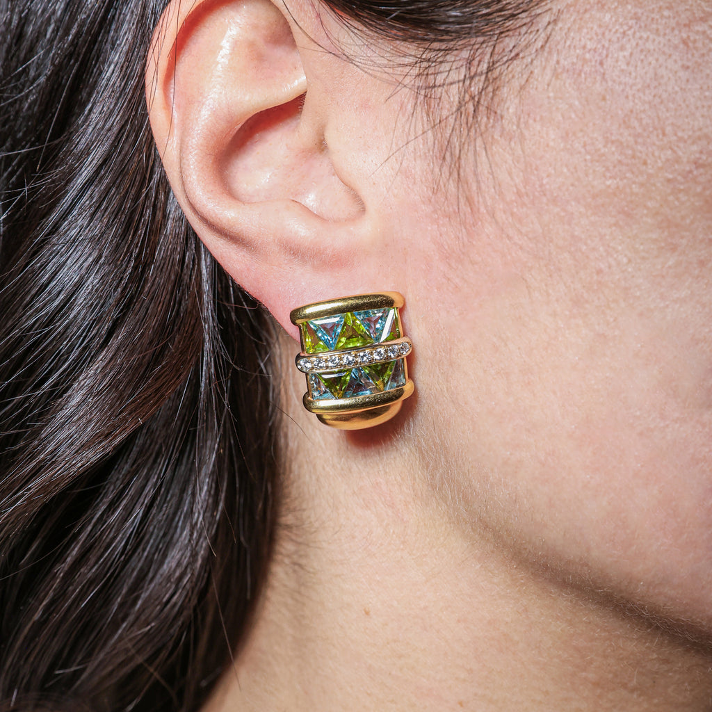 1980s Gio Caroli Earrings with Diamonds and Topazes