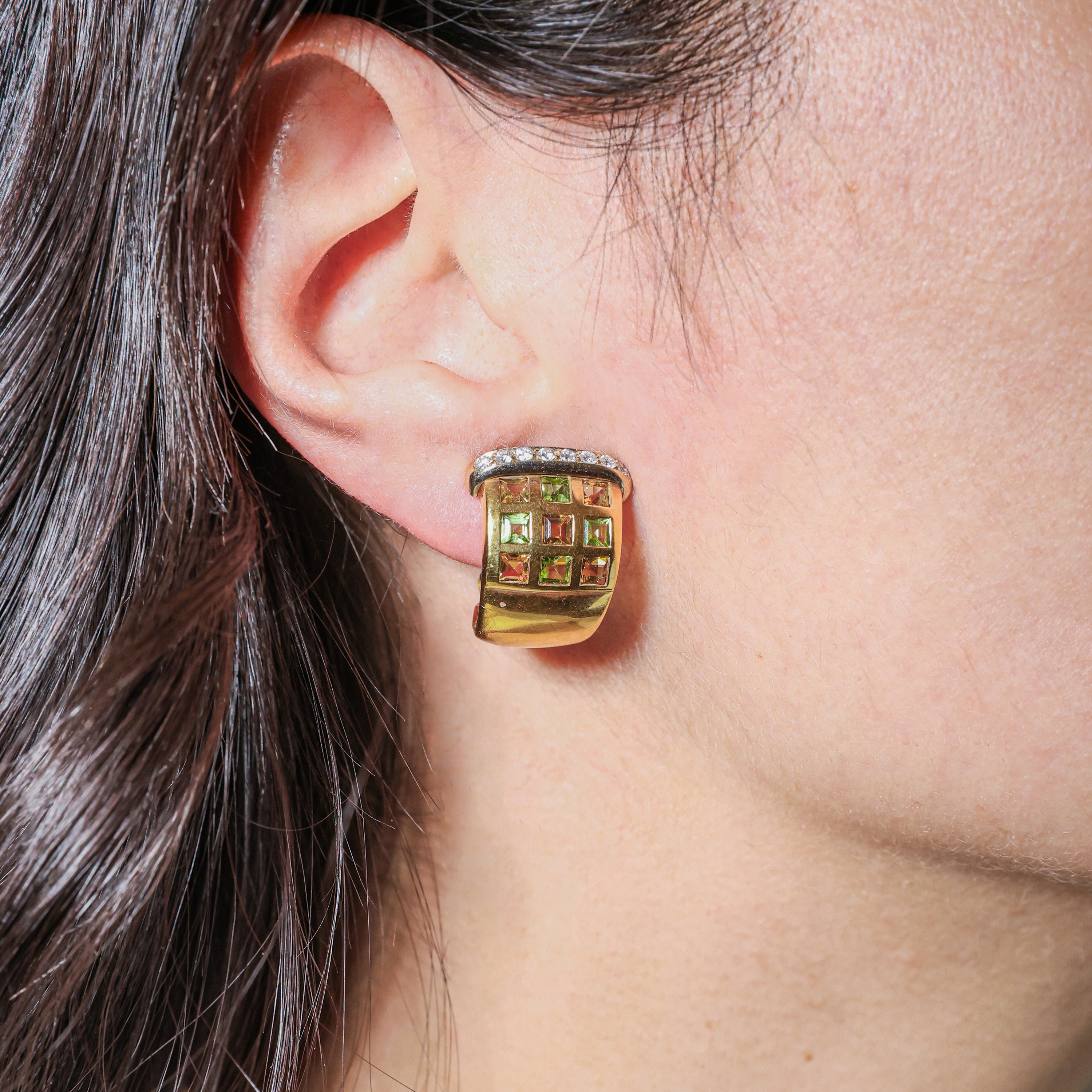 1980s Earrings with Diamonds and Tourmalines