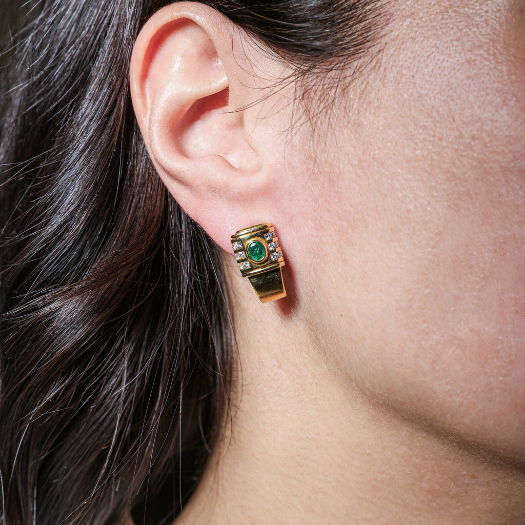 1980s Geometric Earings with Emeralds and Diamonds