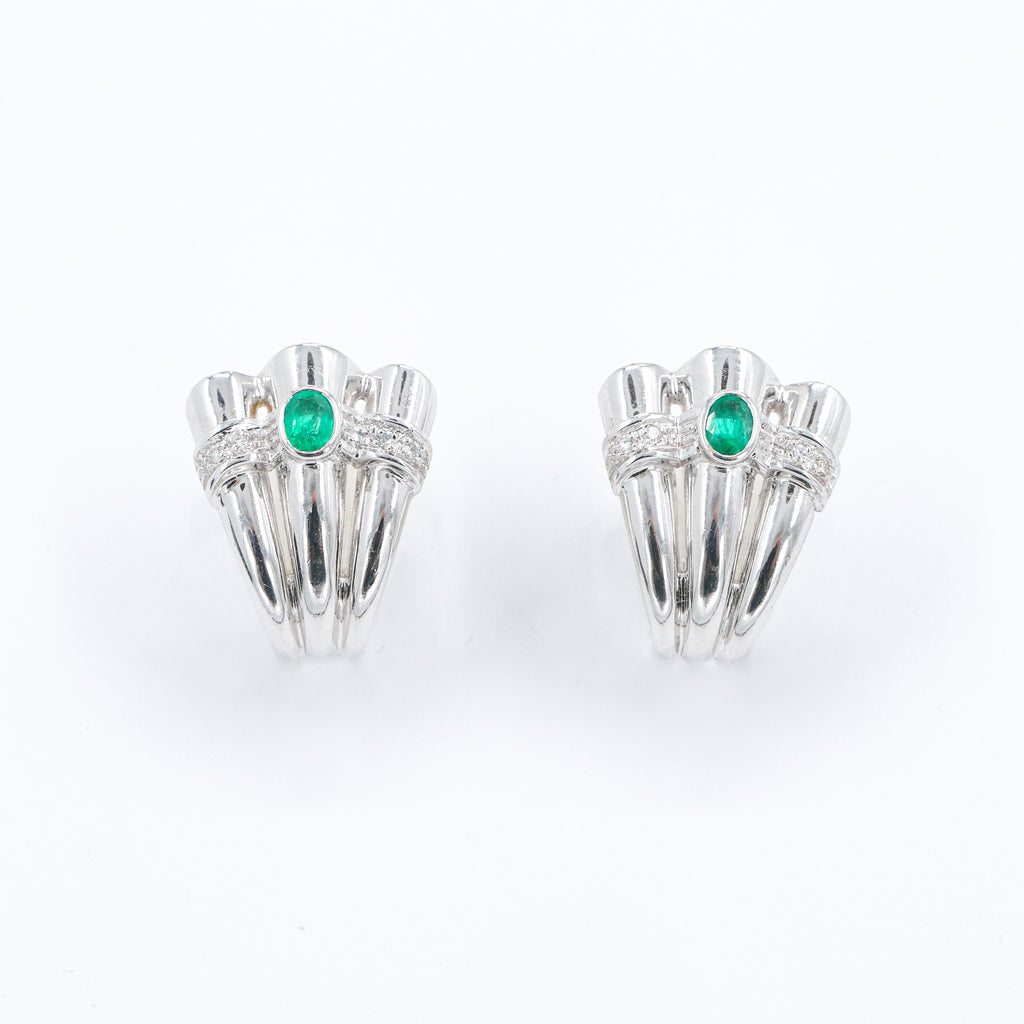 1980s White Gold Earrings with Diamonds and Emeralds