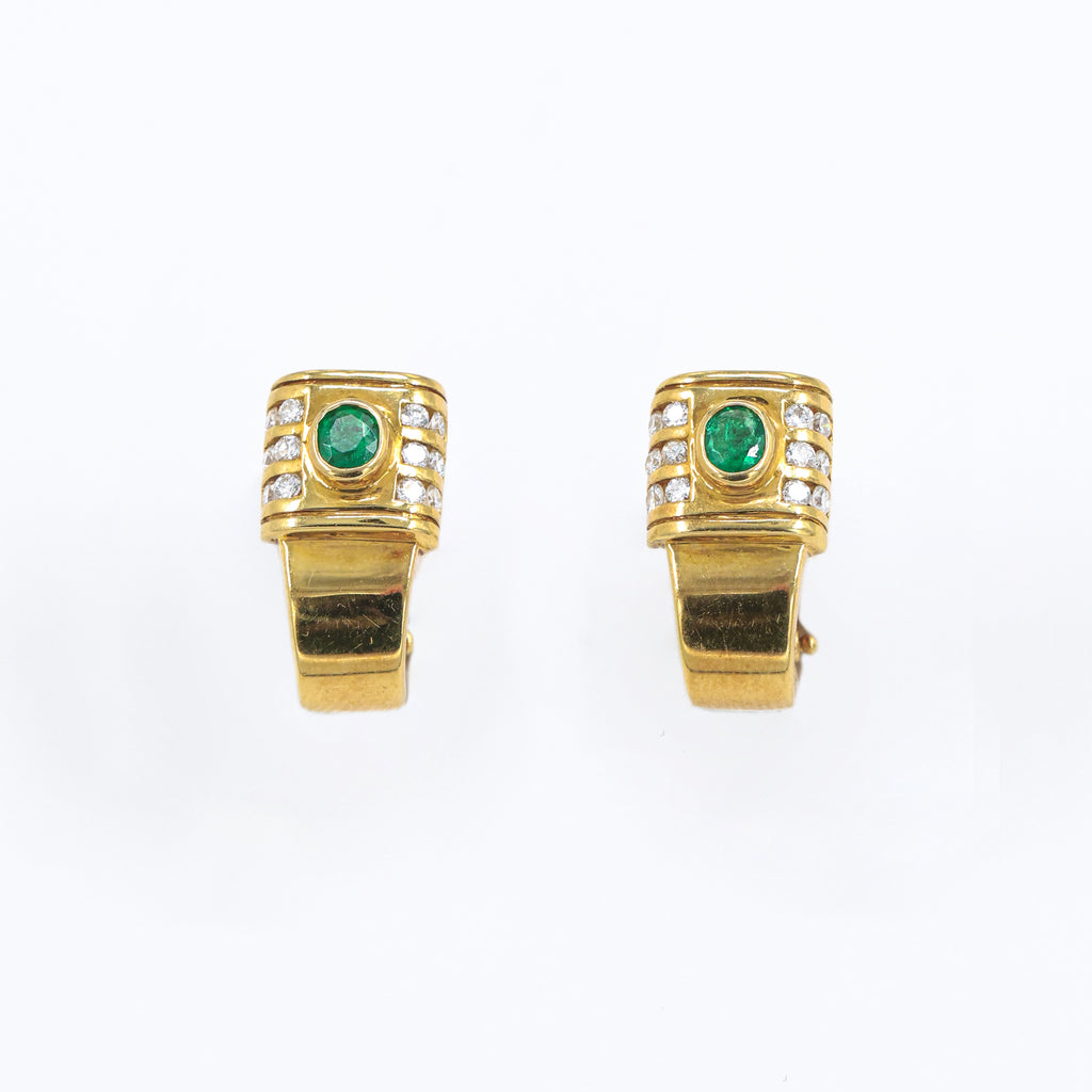 1980s Geometric Earings with Emeralds and Diamonds