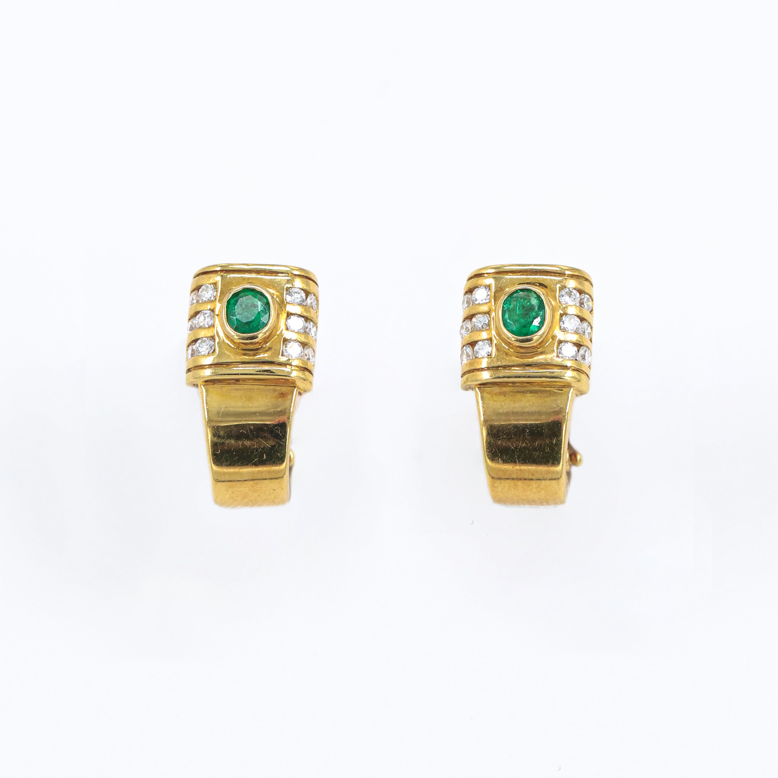 1980s Geometric Earings with Emeralds and Diamonds
