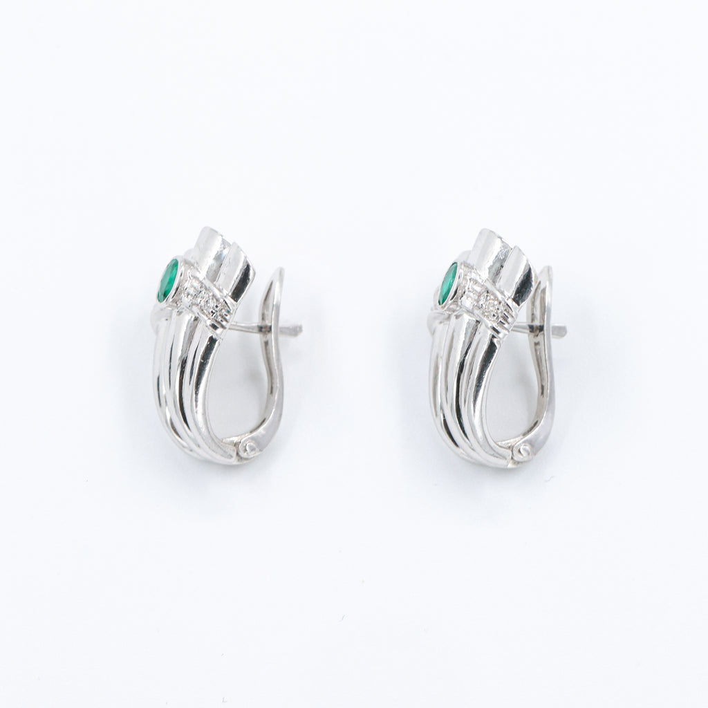 1980s White Gold Earrings with Diamonds and Emeralds