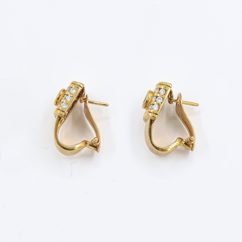 1980s Geometric Earings with Emeralds and Diamonds